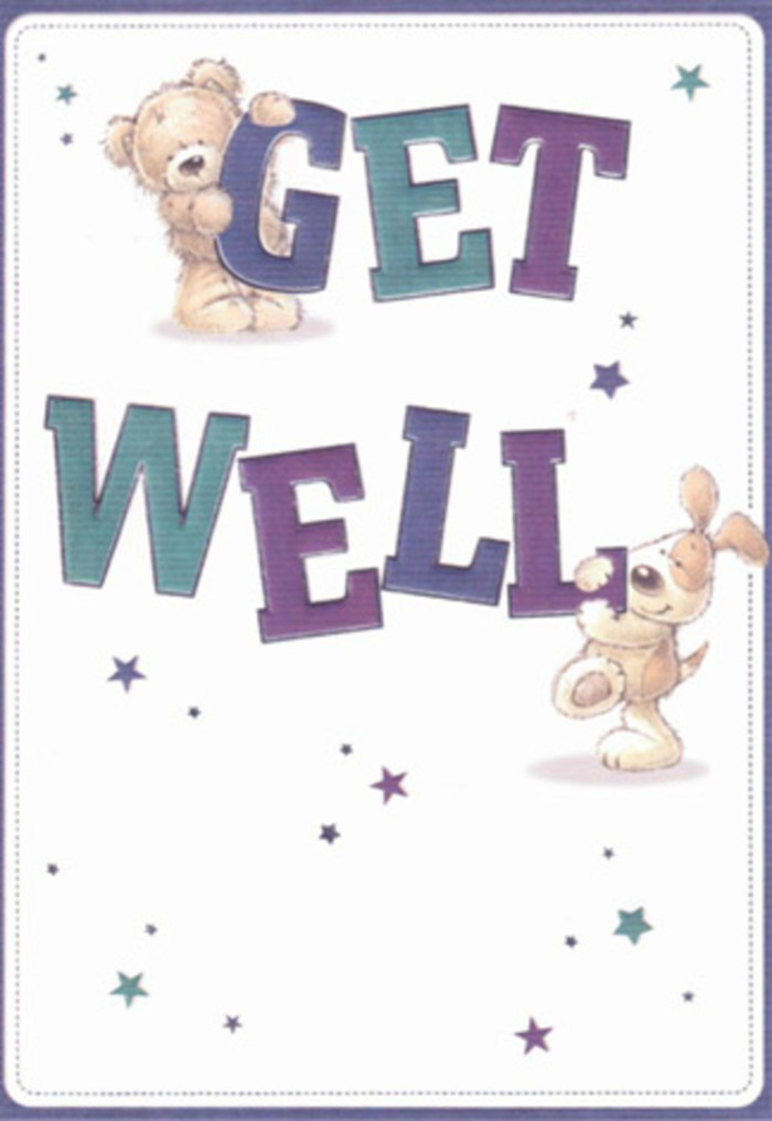 This get well card captures the gentle encouragement needed most in difficult times, with illustrations so lively they could have sprung from a sunny morning in the heart of Harpenden. A tender bear and a floppy-eared puppy take centre stage, their fur depicted with inviting softness, as they joyfully support the large, aqua and violet letters spelling out 'Get Well'. Around them, playful stars scatter through the air, echoing the uplifting spirit found in Batford Springs' open spaces. The typography is robust and confident, and the nurturing mood is heightened by the careful detail given to the animals' expressions-a blend of hope and cheer that feels almost tangible. The scene, light and bright, evokes the sense of a handcrafted bouquet arriving on a loved one's doorstep, bringing not just flowers but heartfelt spirit. As a local florist, I see in this card the same intention behind our most thoughtful arrangements: to provide lightness and genuine care to someone on their path to better health right here in Harpenden.
