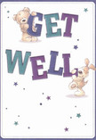 The playful optimism of this get well card instantly lifts the mood, its design capturing the friendliness that Harpenden is known for. Two joyful friends-a fluffy bear and an energetic puppy-appear to leap from the crisp, creamy background, each carefully balancing and hugging the vivid, rounded letters that spell out 'Get Well' in shades of indigo and teal. Their smiling faces radiate warmth and comfort, reminding one of cosy moments shared with friends in Harpenden's cafes or under the autumn trees of Lydekker Park. Delicate stars in hues of blue, purple, and silver sparkle throughout the composition, adding a magical sense of possibility and encouragement. The bear's downy fur and the puppy's velvety ears feel almost tangible-offering solace in every brushstroke. This cheerful card brings a gentle reassurance, just like a hand-tied bouquet from a trusted Harpenden florist, and is a perfect pick-me-up for a loved one in recovery, radiating comfort and heartfelt care with every glance.